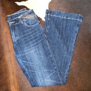 Cowgirl couture wide leg trousers, dark wash.